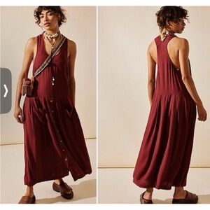 Free People Run Away With Me Sleeveless Russet Acorn Burgundy Maxi Dress Small